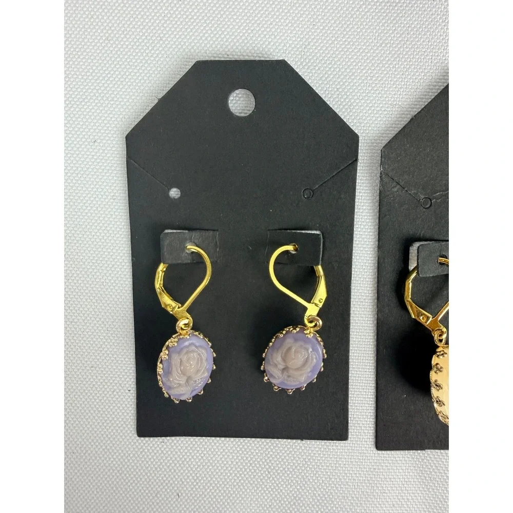 Vintage Style Cameo‎ Leverback Drop Earrings Rose Butterfly Pegasus Gold Tone